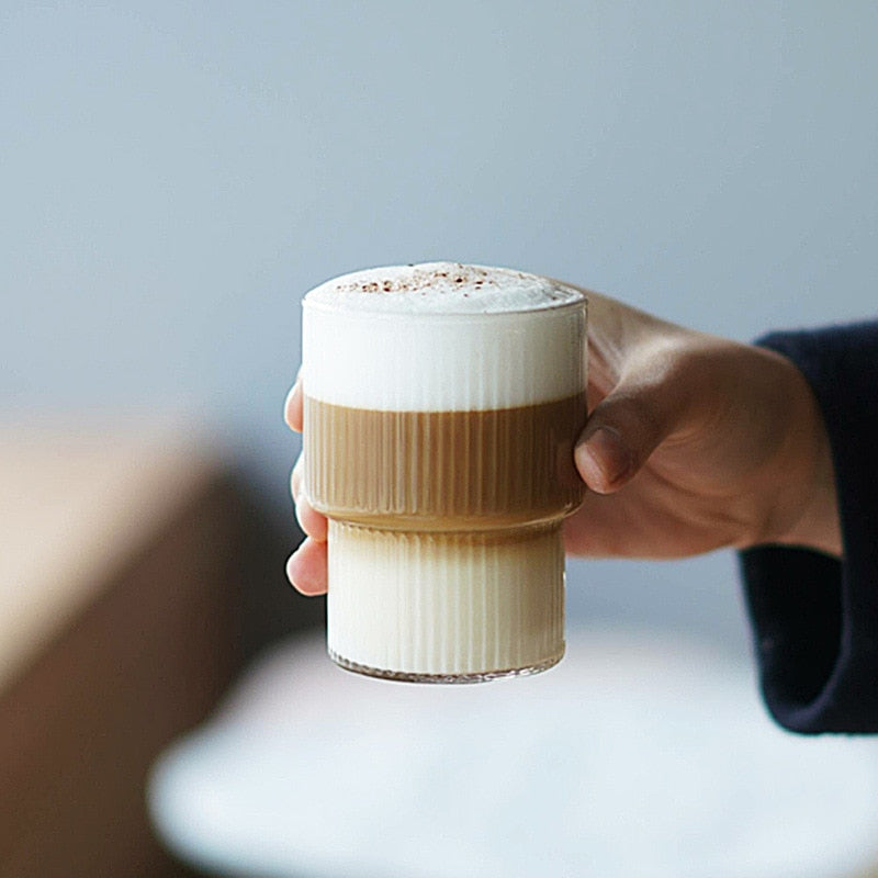 Round Transparent Ridged Latte Glass 