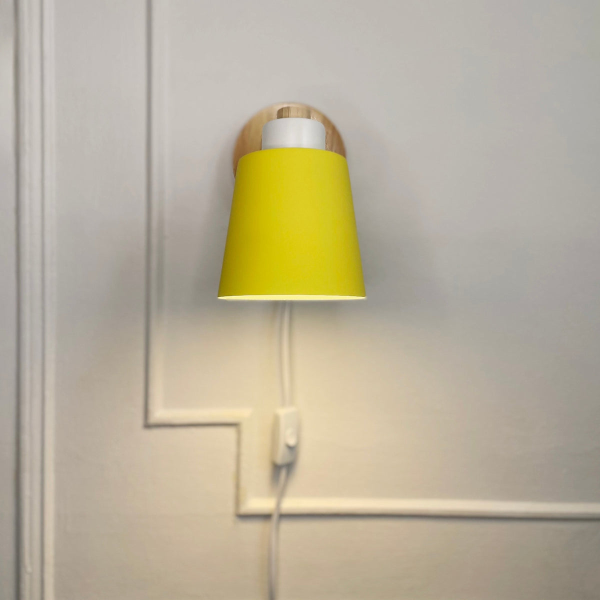 Wood & yellow Metal Reading Lamp with Plug Cord