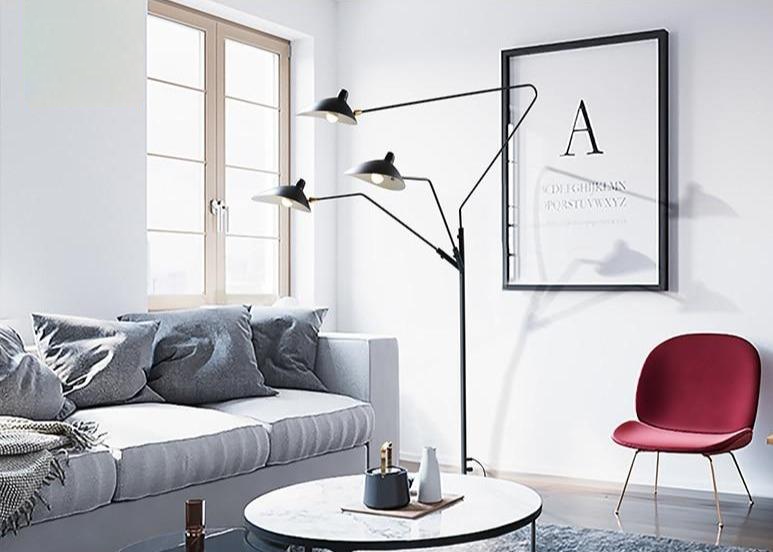cone iron base aluminum shade industrial black floor lamp with 3 lights
