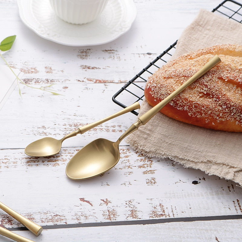 stainless steel matte finish gold cutlery set