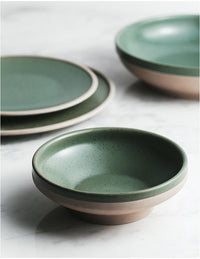 round ceramic green plate and bowl