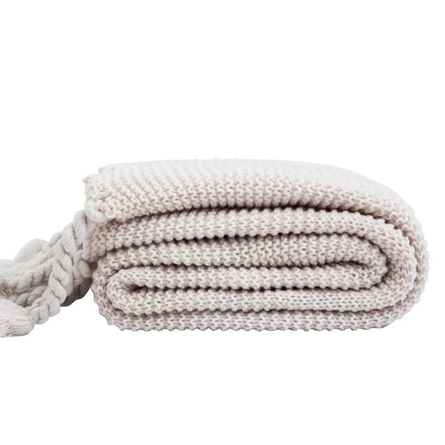 rectangle plaid knitted blanket with tassel